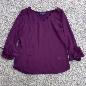 Fortune & Ivy Purple Farrow Tie Sleeve Mixed Material Blouse